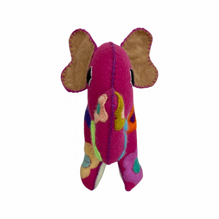 Folk Art Mexican embroidered plush stuffed animal toy pink elephant