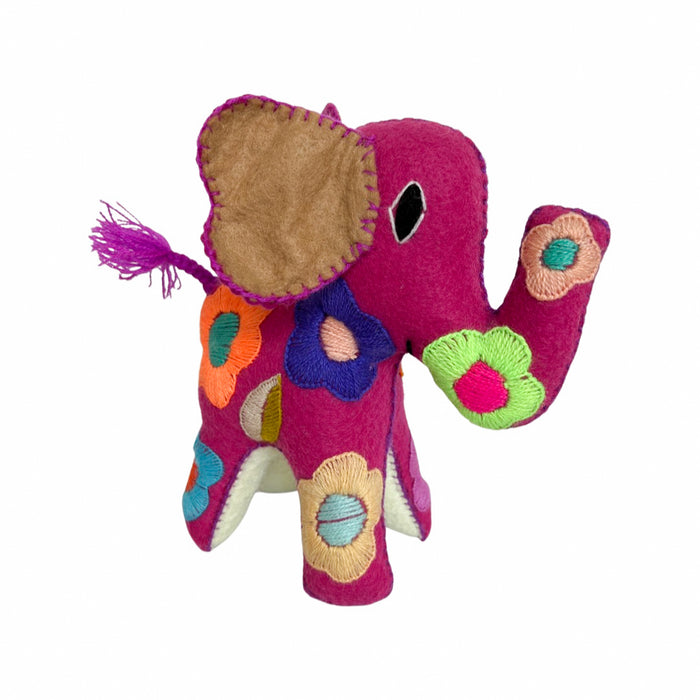 Folk Art Mexican embroidered plush stuffed animal toy pink elephant