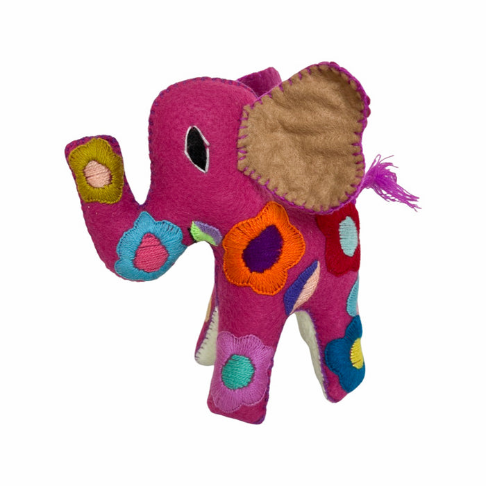 Folk Art Mexican embroidered plush stuffed animal toy pink elephant