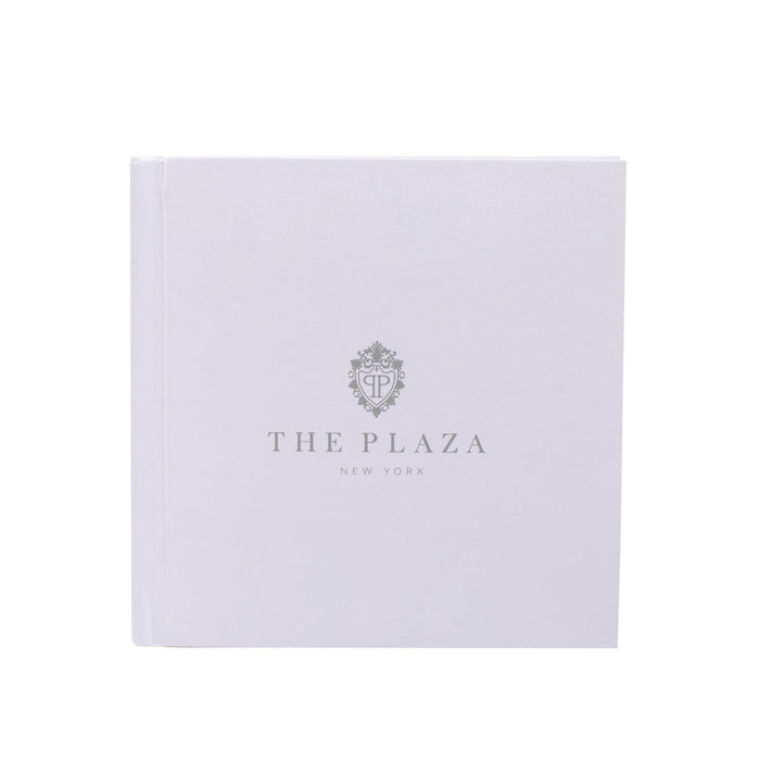 Plaza Hotel white leather penbook closed front view