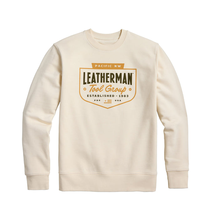 Front of the natural gold colored Pacific Northwest Leatherman Crewneck