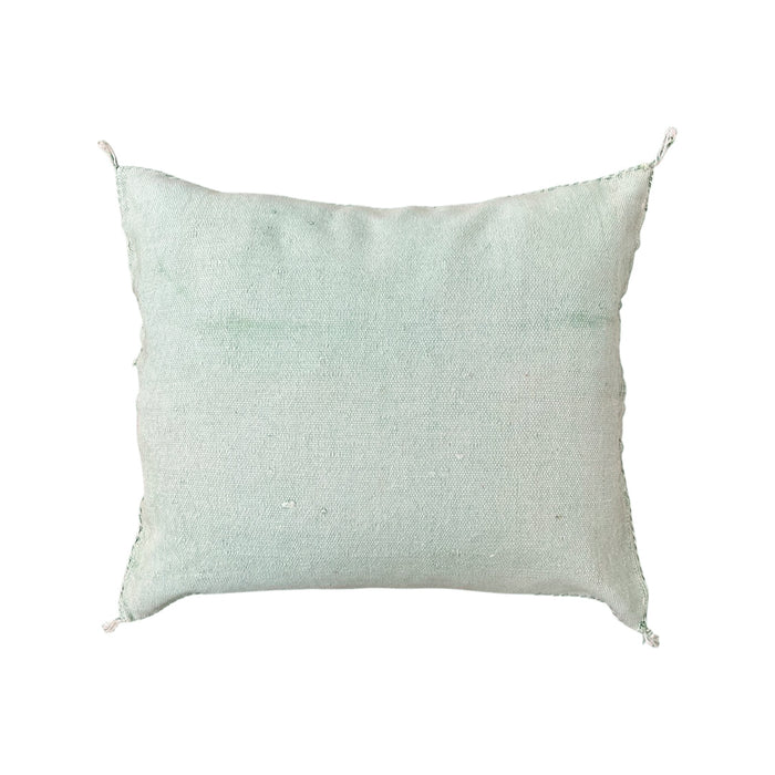 Artisanal Handmade Moroccan embroidered cactus silk sabra lumbar pillow blue turquoise aqua handwoven boho eclectic decor