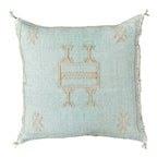 Artisanal Handmade Moroccan embroidered cactus silk sabra pillow handwoven blue turquoise aqua