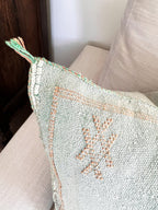 Artisanal Handmade Moroccan embroidered cactus silk sabra pillow handwoven blue turquoise aqua