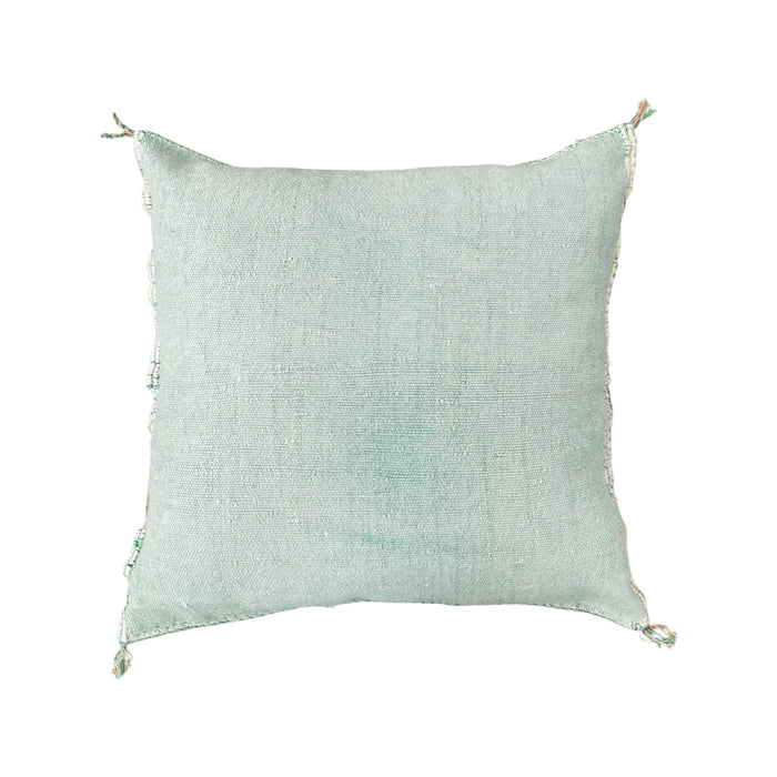 Artisanal Handmade Moroccan embroidered cactus silk sabra pillow handwoven blue turquoise aqua