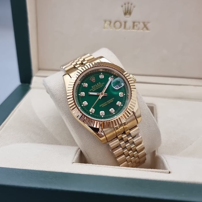 Premium Day Date Two Tone Gold and Green Dial Watch