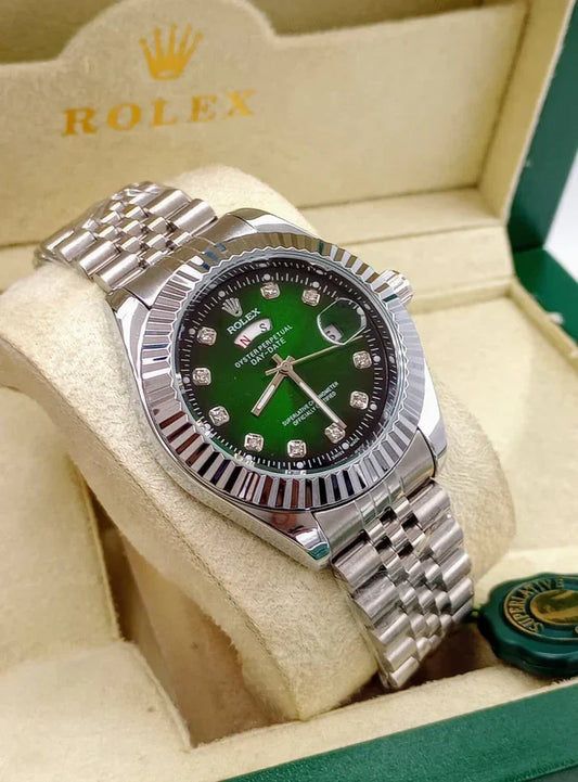 Premium Day Date Two Tone Silver and Green Dial Watch