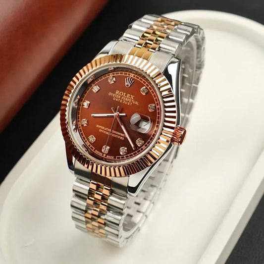 Premium Day Date Two Tone Silver Gold  and Mehroon Dial Watch
