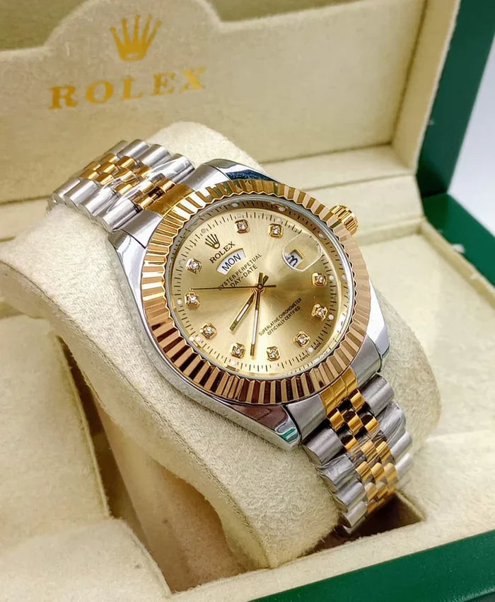 Premium Day Date Two Tone Silver Gold  Dial Watch