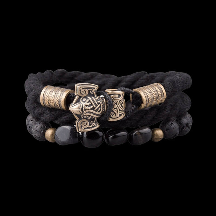vkngjewelry Bracelet Bronze Raven Mjolnir Lavastone Bracelet