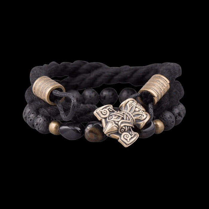 vkngjewelry Bracelet Bronze Raven Mjolnir Lavastone Bracelet