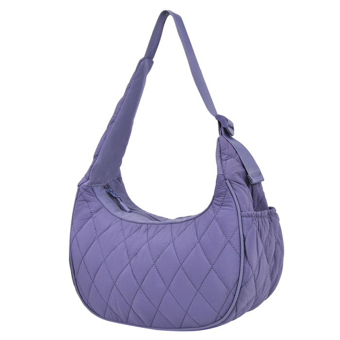 Purple Quilted Puffer Shoulder Bag