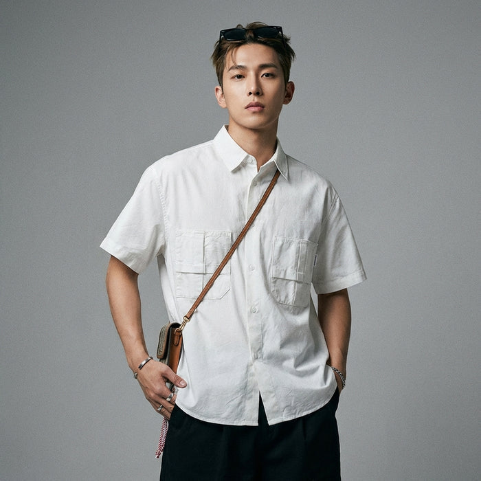 Chemise workwear décontractée homme manches courtes poches - Koreanxwear - Taille M