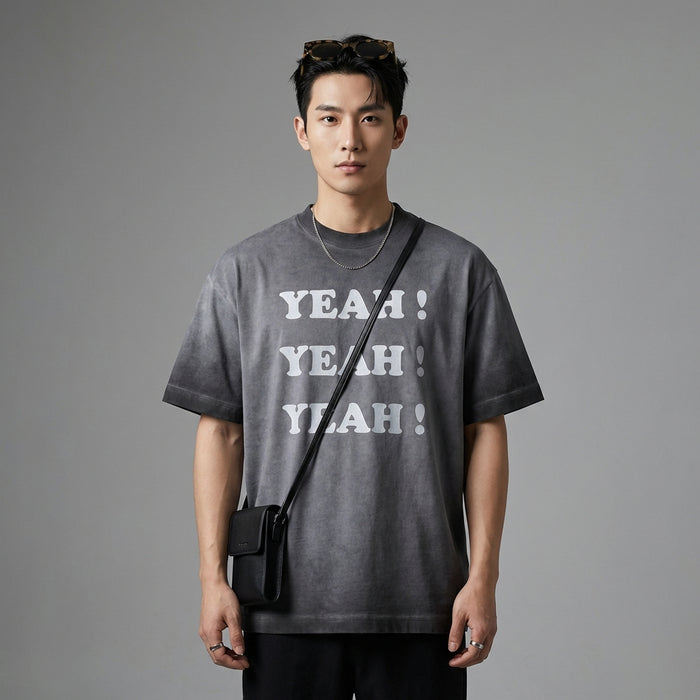 T-Shirt homme imprimé rétro gris - Mode streetwear décontractée - Taille M