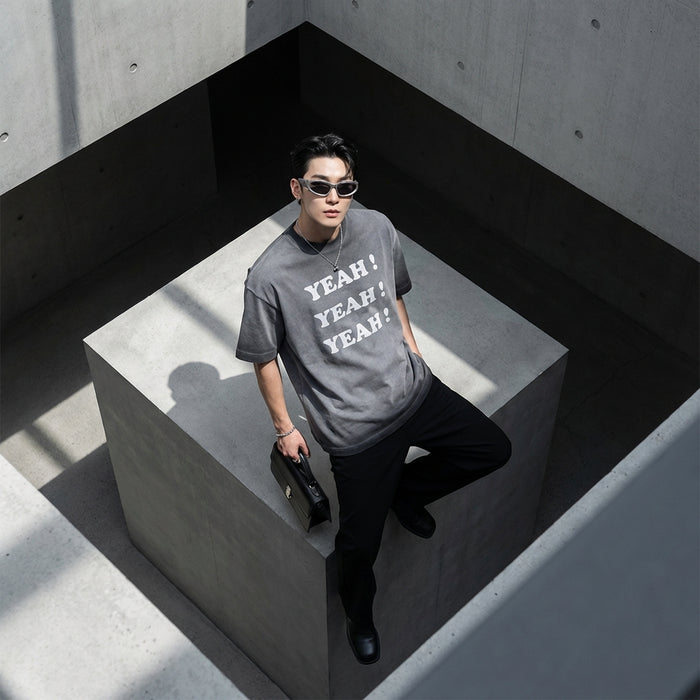 T-Shirt homme imprimé rétro gris - Mode streetwear décontractée