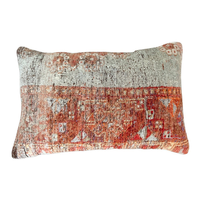 Handmade Turkish oushak pillow cover made with vintage rugs 16x24 red and blue