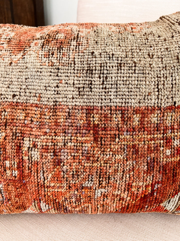 Handmade Turkish oushak pillow cover made with vintage rugs 16x24 red and blue