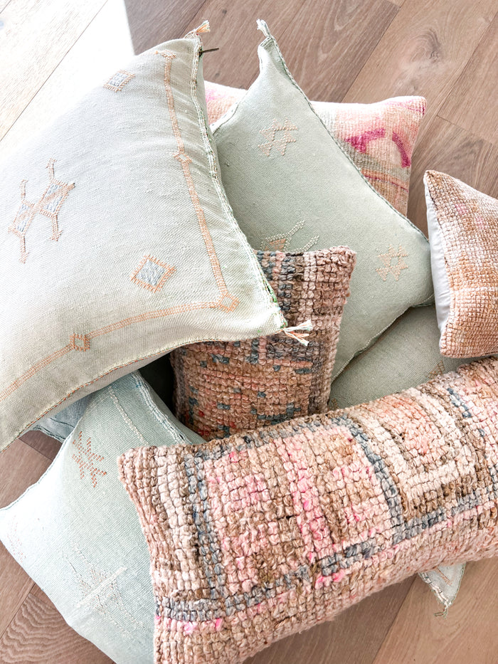 Handmade traditional Turkish oushak pillow cover made with vintage rugs 12x24 pastel