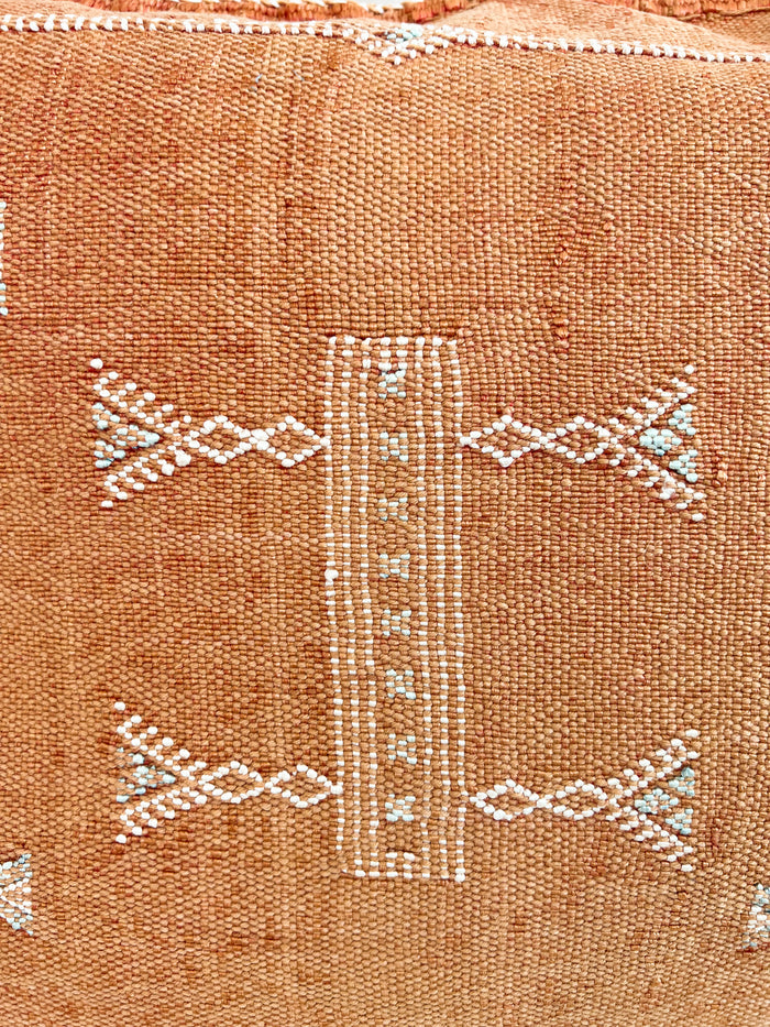 Artisan Handmade Moroccan embroidered cactus silk sabra lumbar pillow rust orange handwoven