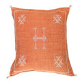 Artisanal Handmade Moroccan embroidered cactus silk sabra pillow rust orange handwoven