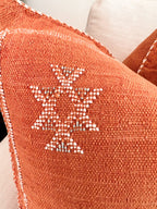 Artisanal Handmade Moroccan embroidered cactus silk sabra pillow rust orange handwoven