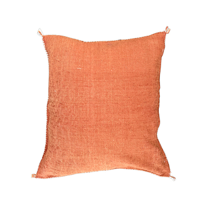 Artisanal Handmade Moroccan embroidered cactus silk sabra pillow rust orange handwoven