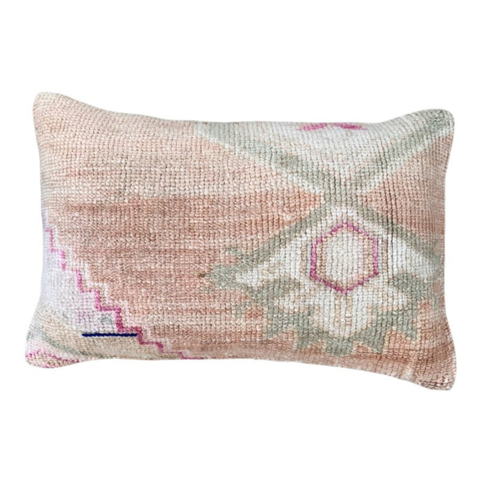 Handmade traditional Turkish oushak pillow cover made with vintage rugs 16x24 coral blush