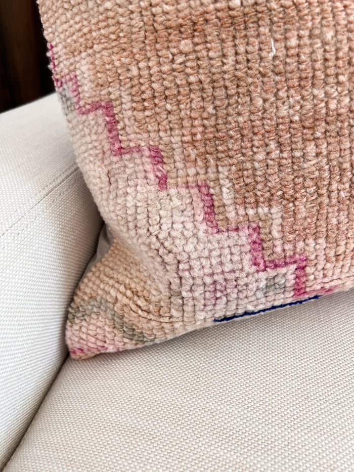Handmade traditional Turkish oushak pillow cover made with vintage rugs 16x24 coral blush