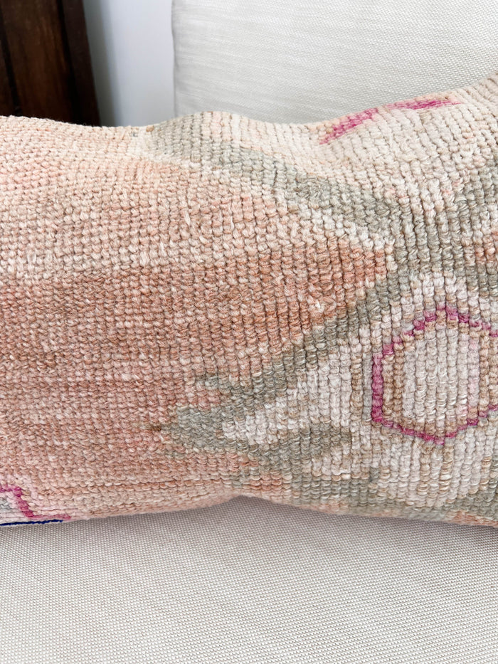 Handmade traditional Turkish oushak pillow cover made with vintage rugs 16x24 coral blush