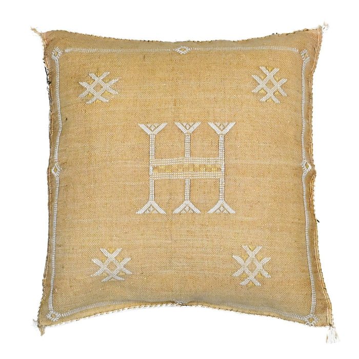 Sandstone IV Artisanal Handmade Moroccan embroidered cactus silk sabra pillow golden yellow handwoven