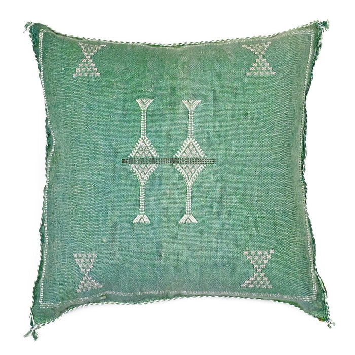Sea Grass IV Artisanal Handmade Moroccan embroidered cactus silk sabra pillow green handwoven