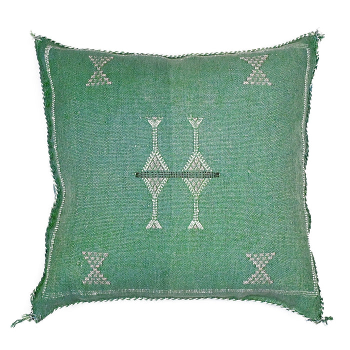 Sea Grass V Artisanal Handmade Moroccan embroidered cactus silk sabra pillow green handwoven