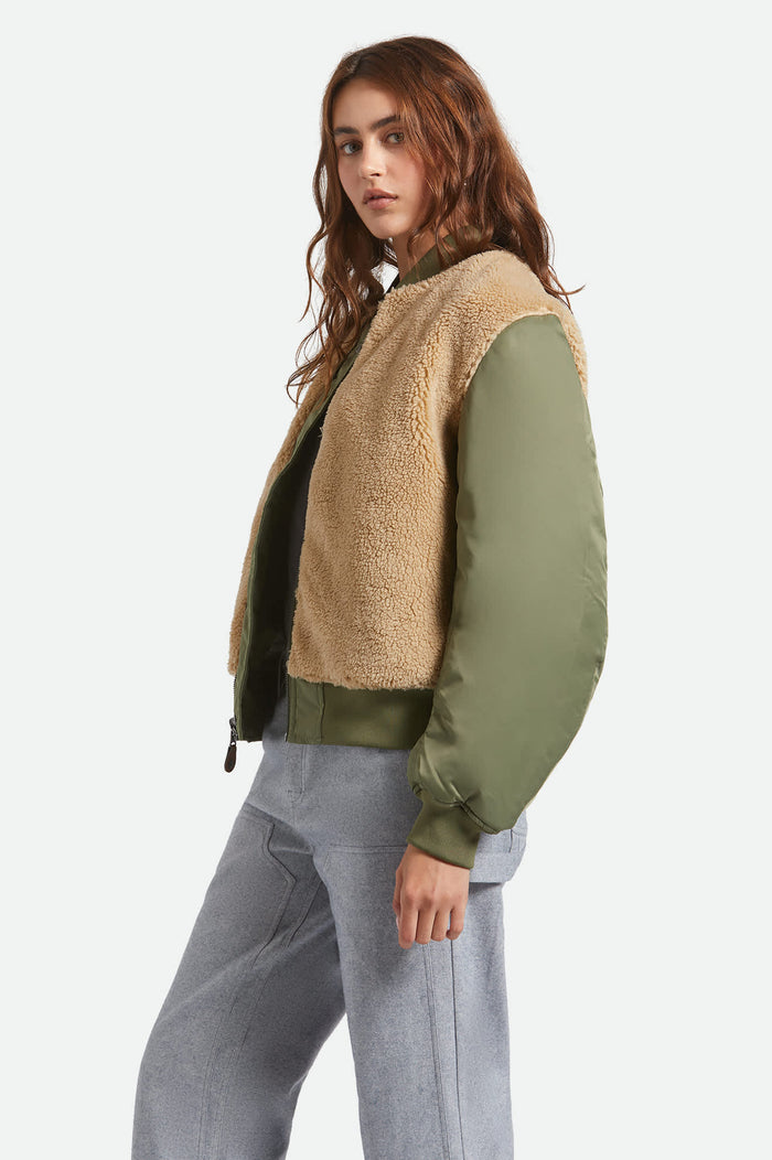 Women's Sherpa Surplus Bomber Jacket in the color Olive Surplus - Women's Side View