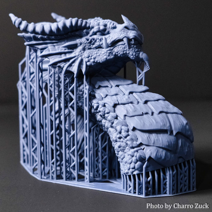 ABS-like 3D printer resin 5kg bulk navy grey dragon head emerging from cage diorama print