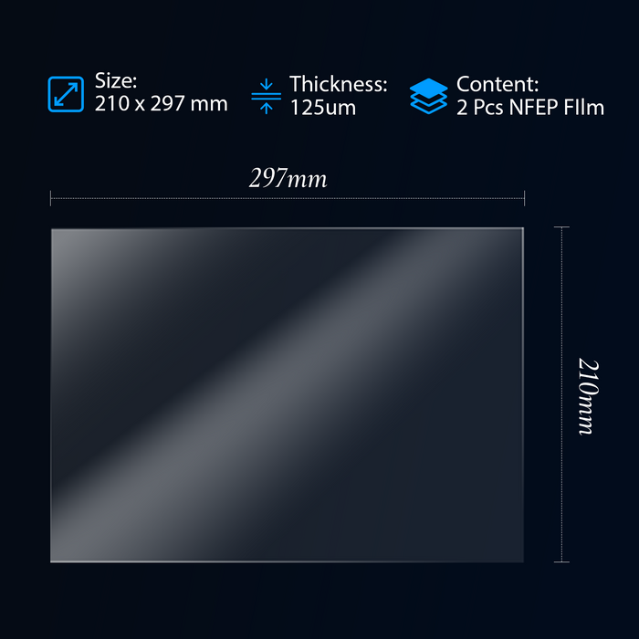 NFEP film 2.0 A4 size 210x297mm 125 micron thickness specs two transparent film sheets