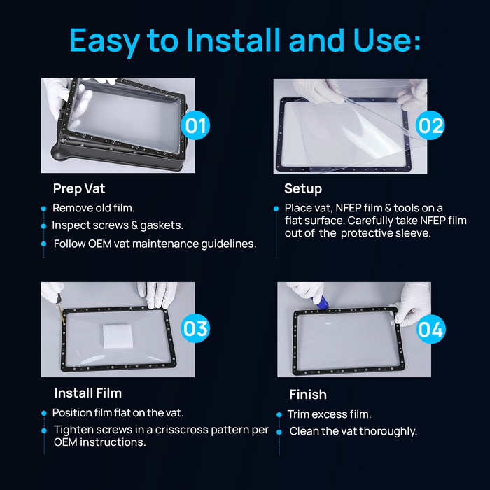 NFEP film installation guide four steps for resin 3D printer vat replacement setup