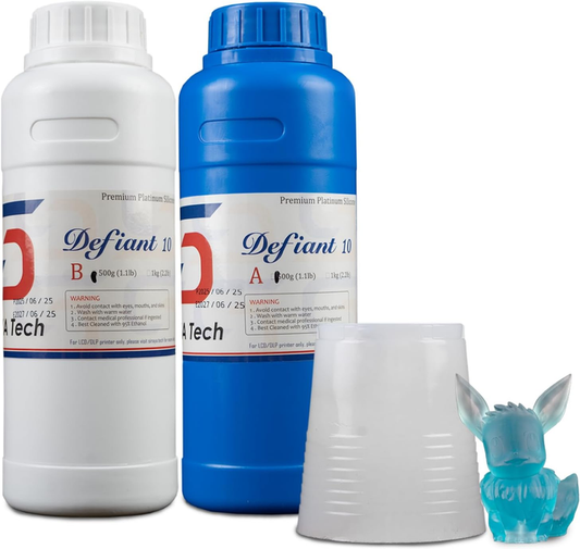 platinum silicone two-part kit A blue B white bottles 10A with cast figurine mixing cup
