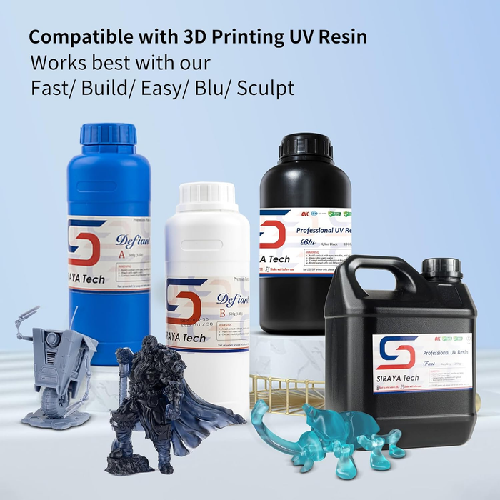 platinum silicone compatible with 3D printer UV resin bottles figurines shown alongside