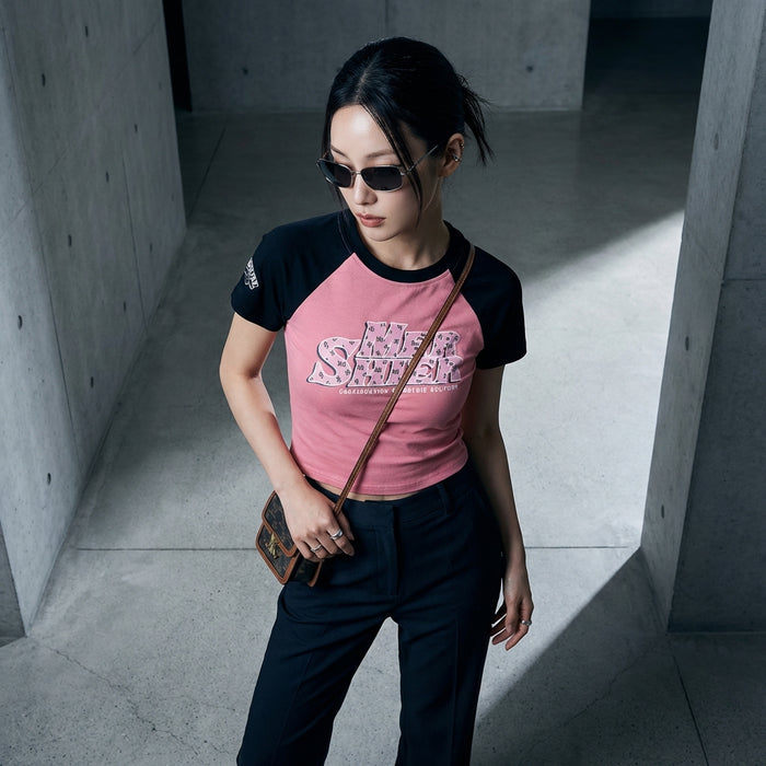 T-Shirt slim femme imprimé col rond bleu clair - Koreanxwear