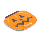 A Halloween-themed notepad featuring a jack-o'-lantern design in orange with black facial features and the word 'Spooky!' printed in white script, shown on a clean white background.