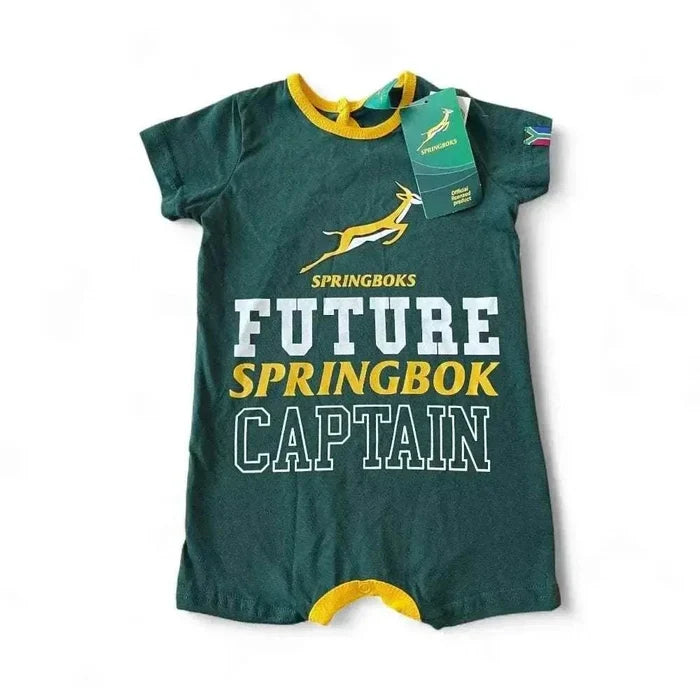 Springbok Official Licensed Future Springbok Captain babygrow for 3-6 months baby in green and gold with Springbok logo