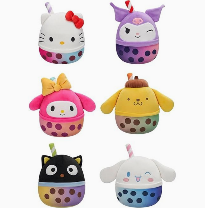 Set of colorful, cartoon-like containers with animal designs on a white background