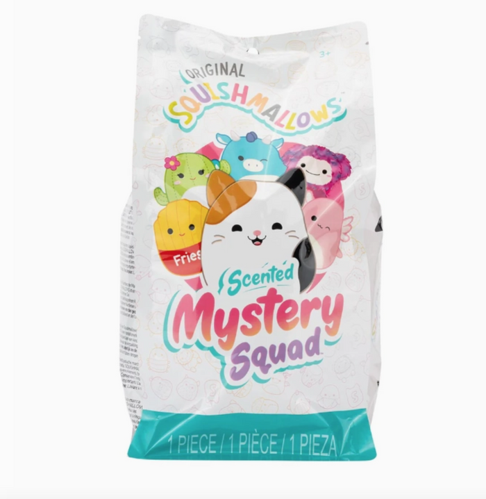 Squishmallows scented mystery squad packaging on a white background