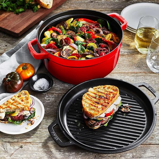 Staub 3 in 1 cocotte braise & grill set 28cm in color cerise cherry - Shoppers-kart.com