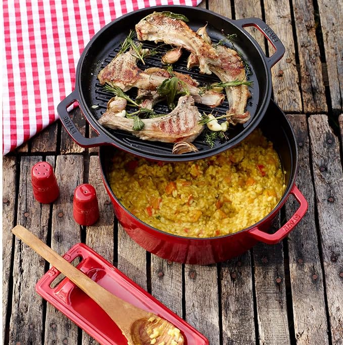 Staub 3 in 1 cocotte braise & grill set 28cm in color cerise cherry - Shoppers-kart.com