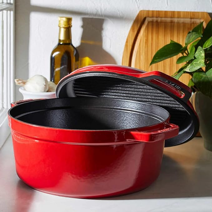 Staub 3 in 1 cocotte braise & grill set 28cm in color cerise cherry - Shoppers-kart.com
