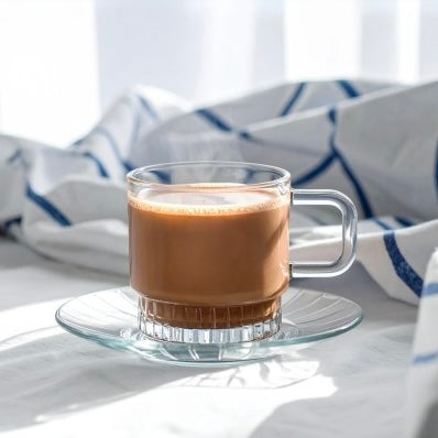 Stella Glass Tea & Coffee Cup Set with Saucers – 240ml (Set of 6)