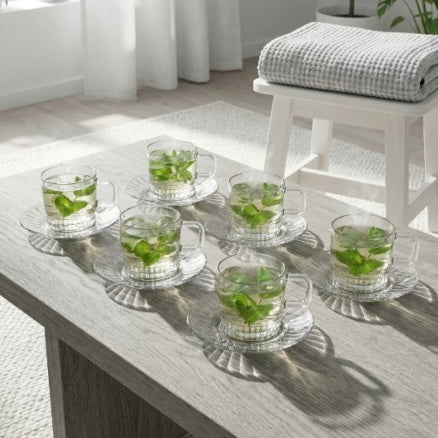 Stella Glass Tea & Coffee Cup Set with Saucers – 240ml (Set of 6)