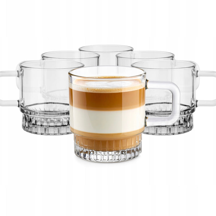 Stella Glass Tea & Coffee Cup Set with Saucers – 240ml (Set of 6)