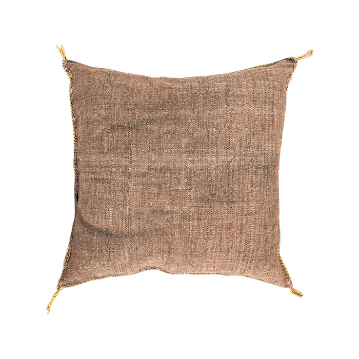 Artisanal Handmade Moroccan embroidered cactus silk sabra pillow brown handwoven